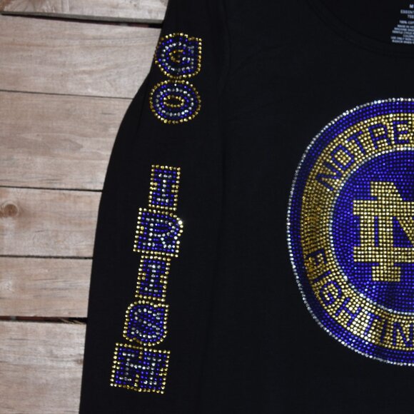 Notre Dame rhinestone bling long sleeve round neck Shirt XS S M L XL XXL1X 2… - Picture 8 of 9